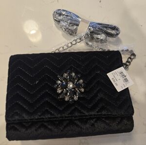 2 FOR $20 ITEM- Elegant Black Velvet Crossbody with Jewel Accent
